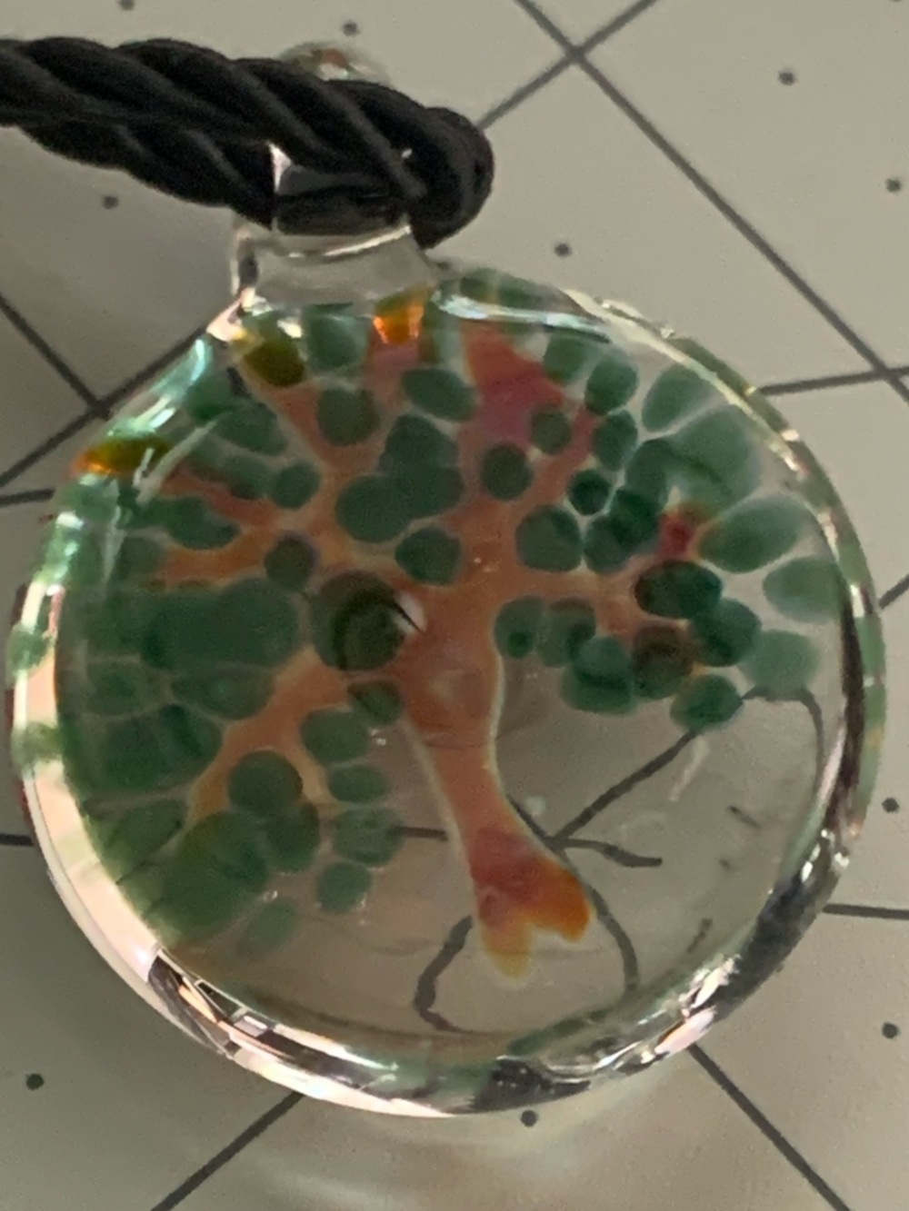 Hand Crafted Iridescent Tree Of Life Necklace With Green Accents View 4